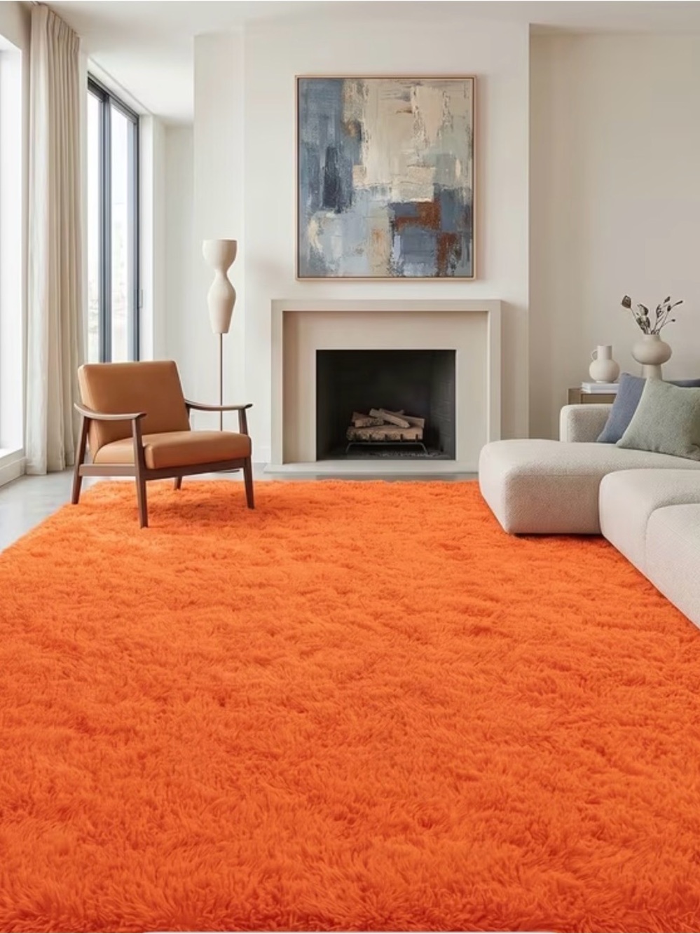Orange Luxurious Fluffy Shag Rug  Ultra Soft,Plush,Fuzzy, Durable  4x6ft